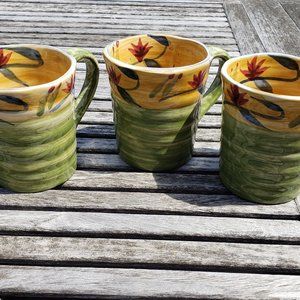 THREE Pier 1 Elizabeth Stoneware Coffee Mugs